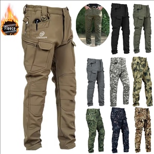 Men's Thermal Winter Hiking Fleece Lined Softshell Tactical Trousers